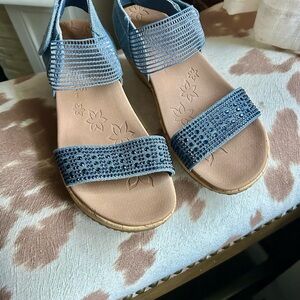 Skechers Blue Sandals with Sparkly Straps and Cushioned Footbed